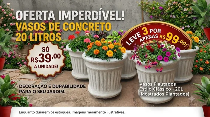 Vaso de concreto 20 litros para plantas