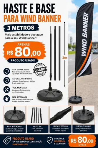 Wind Banner haste e base de sustentação - 39 unidades (80,00 por unidade)