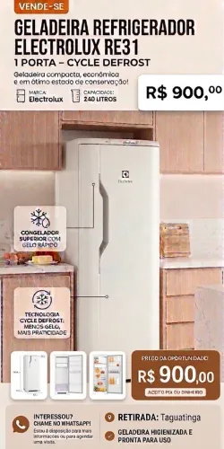 Geladeira Electrolux Cycle Defrost 240L Degelo Prático Uma Porta Branca RE31