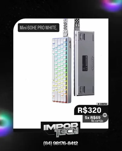 Teclado magnético Mini 60HE PRO WHITE. @importech_084