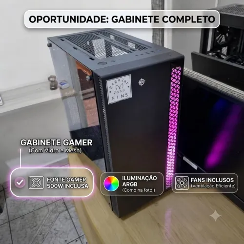 Gabinete Gamer Completo + Fonte 500W (LEDs ARGB)
