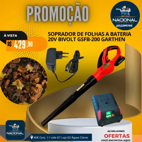 SOPRADOR DE FOLHAS GARTHEN GSFB-200 - 20V | 200W | COM BATERIA - PRATICIDADE E MOBILIDADE