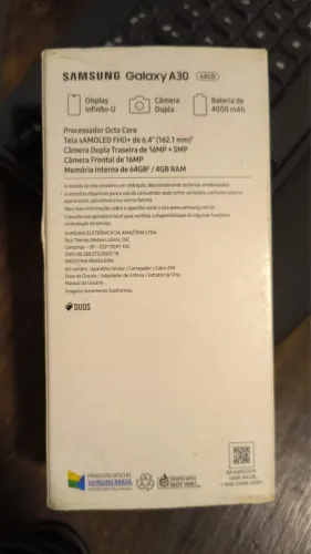 Celular Samsung A30 (68 Gb) + cartão de memória (128 Gb)+ carregador