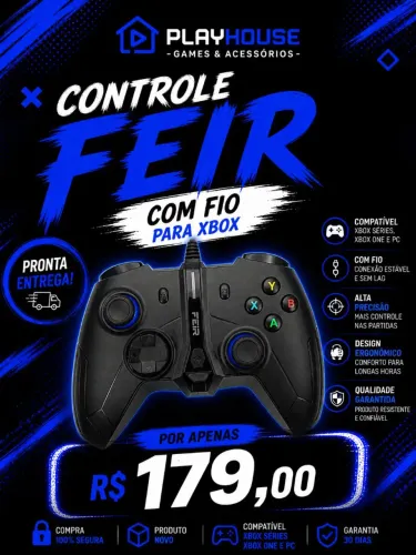 Controle Xbox Séries One Pc com fio marca Feir