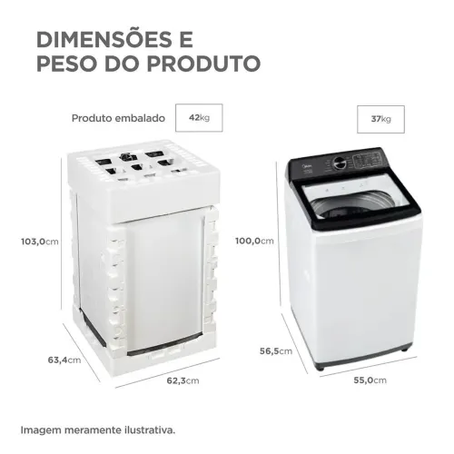 Venda de Máquina de Lavar Roupas 12kg Branca Midea Wave Impeller MAV04W120/WK...
