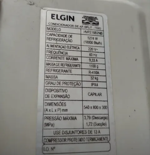 Placa condensadora Elgin 18mil btus
