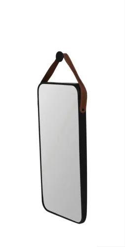 Espelho 53 cm x 1m Preto detalhe em couro NOVO