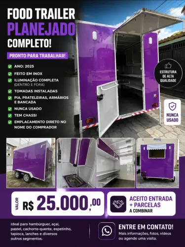 Food Trailer 2025 Novo Completo em Inox | Nunca Usado | R$ 25.000
