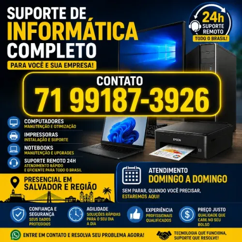 Técnico de informática Instalação de impressora windows pacote office remoto e presencial