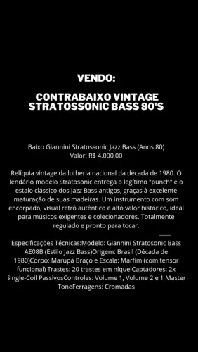 Giannini Stratossonic Jazz Bass Anos 80 Raridade Vintage!