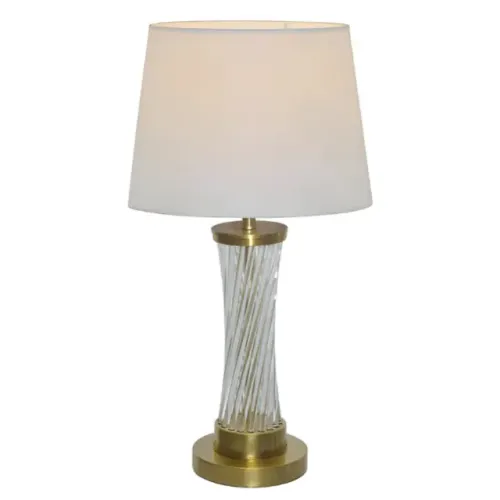 abajur bronze cristal cúpula linho branco sindora 32×62cm