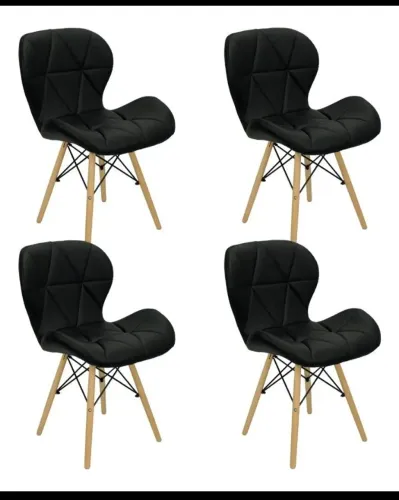 Kit 4 Cadeiras de jantar Charles Eames Eiffel estofada slim