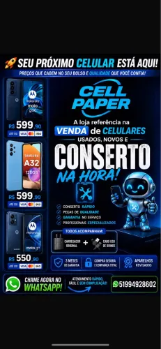 Cell paper, loja de assistência técnica, trocamos sua tela na hora
