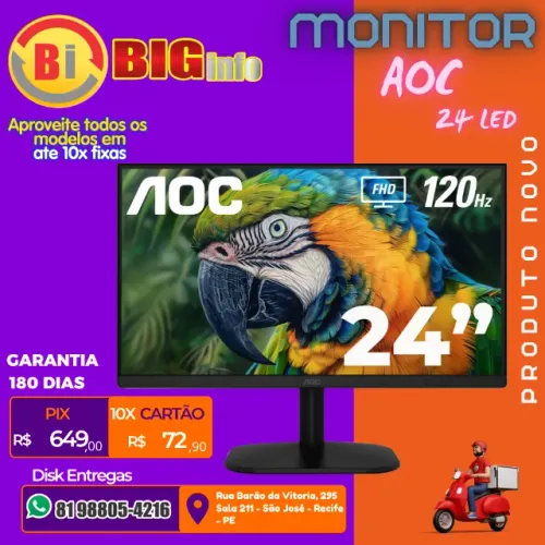 Monitor Gamer AOC 24 FHD 100Hz VA 1ms VGA HDMI 24B30HM2 - Em ate 10x Fixas 