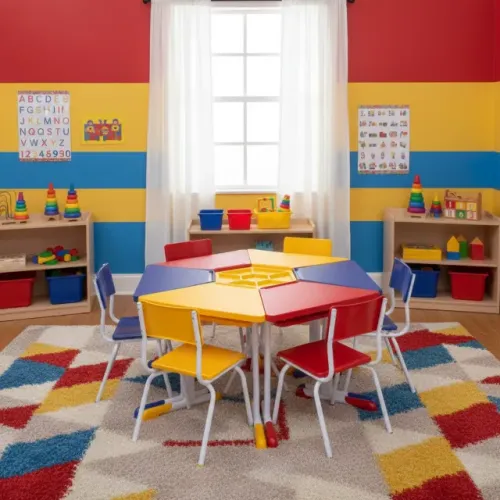 Conjunto Hexagonal Infantil com Mesas e Cadeiras para Crianças de 06 a 09 Anos 42000