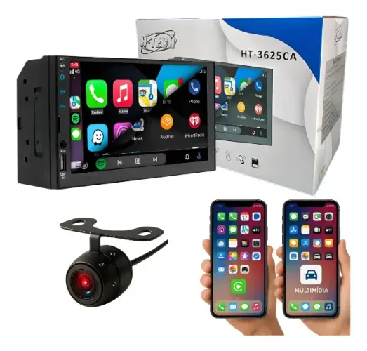 Central Multimídia H-Tech HT-3625CA Tela 7" Bluetooth Carplay com fio e camera de re