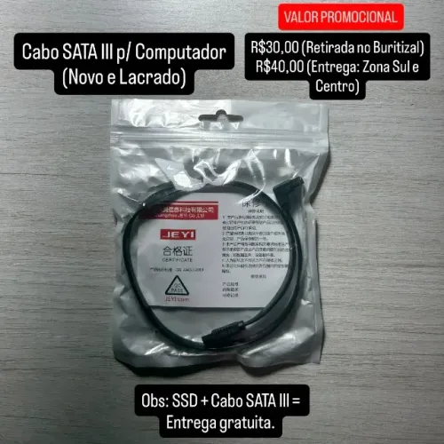 Cabo SATA III p/ Computador (Novo e Lacrado)