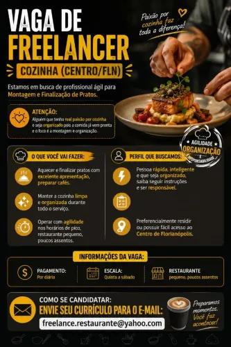 Freelancer DIA - Auxiliar de Cozinha Restaurante!