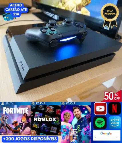 OPORTUNIDADE! PS4 BLACK PIANO + 300 JOGOS DISPONÍVEIS