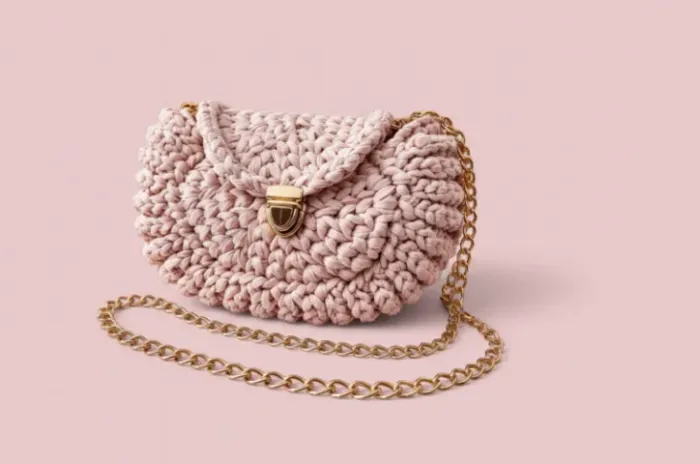 Bolsa De Crochê Fio de Malha Feminina Rosa