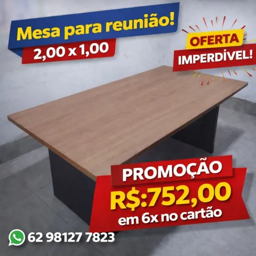 Mesa de reunião 2,00 x 1,00 em 6x no cartão