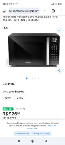 Microondas Panasonic Preto c Prata NN-GT68LBRU