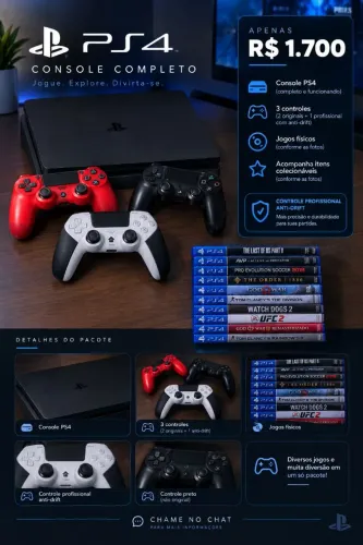 PS4 SLIM 1TB COM 3 CONTROLES