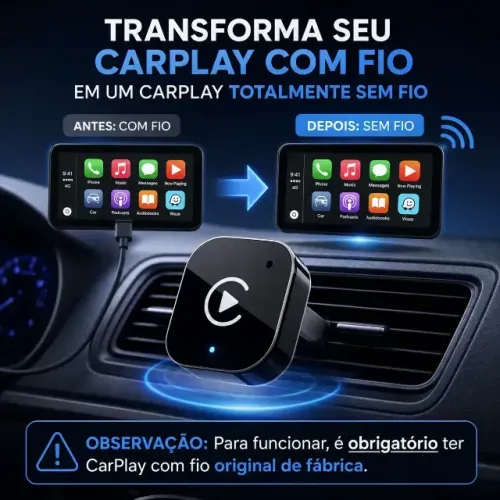 Adaptador Carplay Sem Fio Wireless + Android Auto 2 Em 1 Usb
