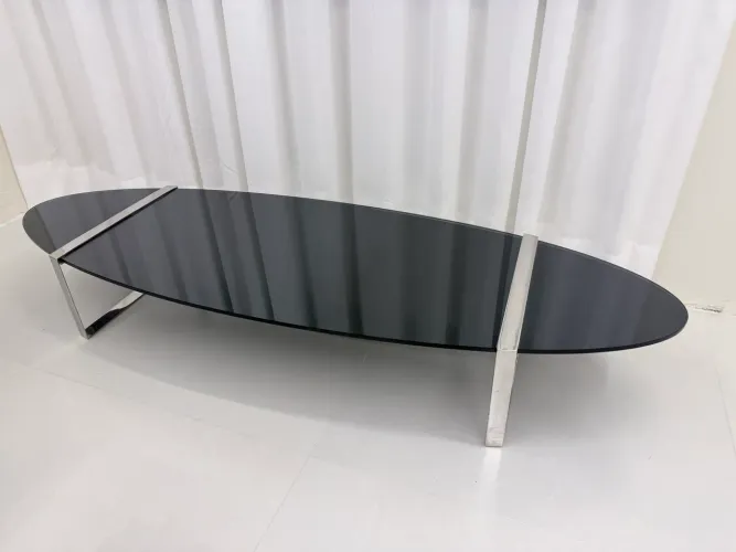 Mesa de Centro Vidro Blindex Preto pés em Inox