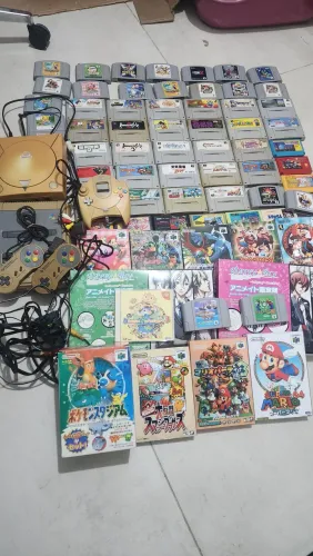 Lote de video game e jogos (snes, dreamcast, n64, super famicom, psp)