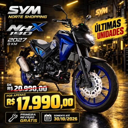 NHX 190 2027 0KM APENAS 17.990,00 + PRIMEIRA REVISÃO BÁSICA GRÁTIS SYM NORTE SHOPPING 