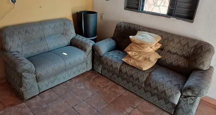Conjunto de Sofás, 3 e 2 lugares, Cinza escuro, 4 almofadas de brindes