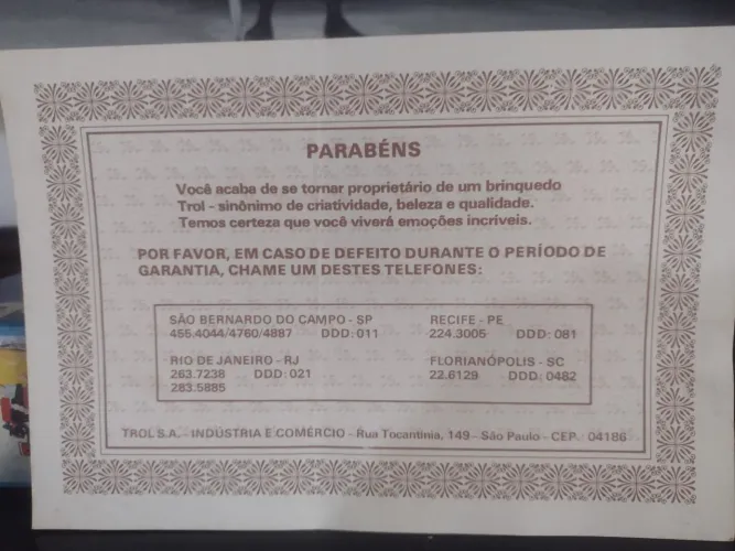 Certificado de aquisição Trol