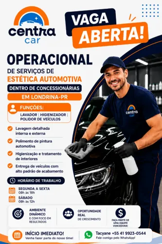 VAGA: LAVADOR(A) - POLIDOR(A) - HIGIENIZADOR(A) - Estética Automotiva / CONCESSIONÁRIA
