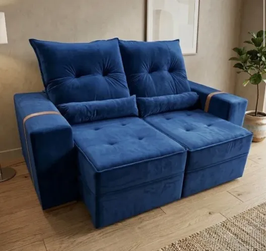 Sofá Retrátil e Reclinável Confort Prime 2,00 m Veludo Azul