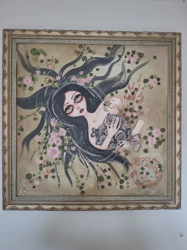Quadro decorativo grande pintado à mão com moldura clássica