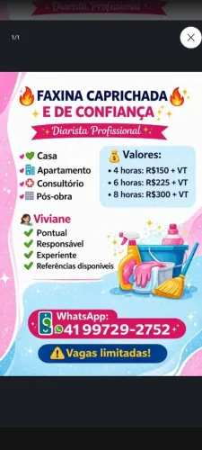 Diarista em Curitiba | Faxina caprichada, responsável e de confiança