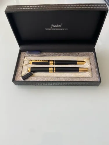 Jinhão - Estojo revestido com caneta tinteiro, rolerbal, kit com duas peças 