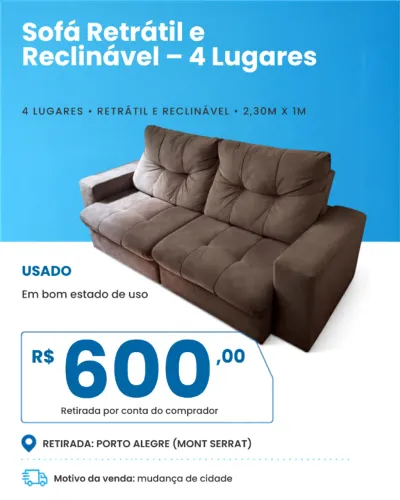 Sofá Retrátil e Reclinável 4 Lugares
