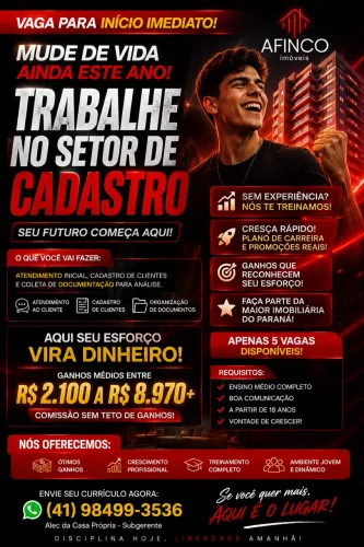 Auxiliar de Cadastro | Início Imediato | Centro de Curitiba | Sem Experiência