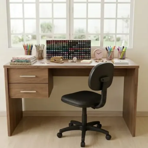Escrivaninha / Mesa de Computador / Mesa de Estudos em MDP com 2 Gavetas - Cor Amadeirado