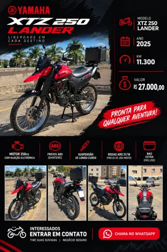 Yamaha XTZ 250 Lander 2025 - Vermelha (Apenas 11.300km)