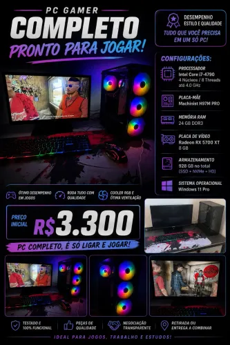 PC GAMER COMPLETO, i7 4970 - RX 5700 XT 8GB, 24GB RAM DDR3