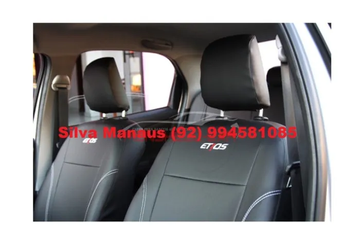 Capa banco Couro Corvin específico sob medida Toyota etios hat sedam c bordado Preto