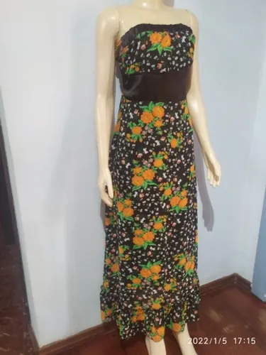 Vestido feminino floral M Longo, tomara que caia