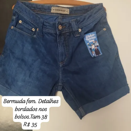 Bermuda Jeans Feminina Bordada - Tam 38