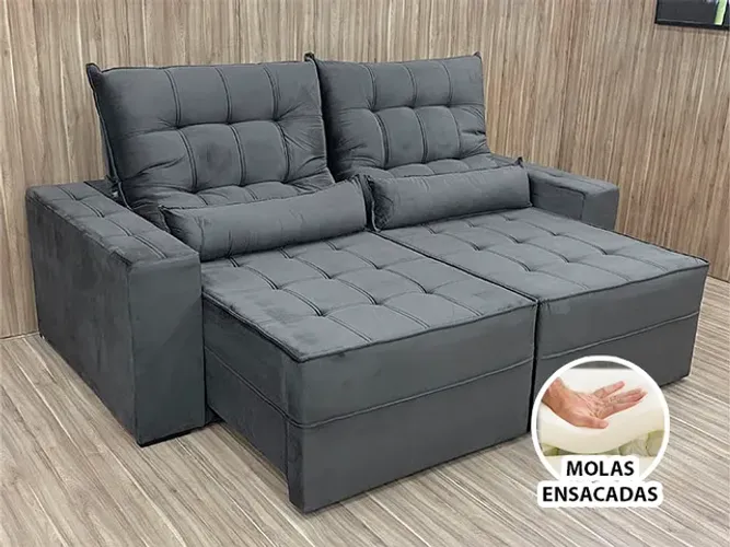 Sofá Retrátil Reclinável 2,50 m Cinza 330 Baruqui a64
