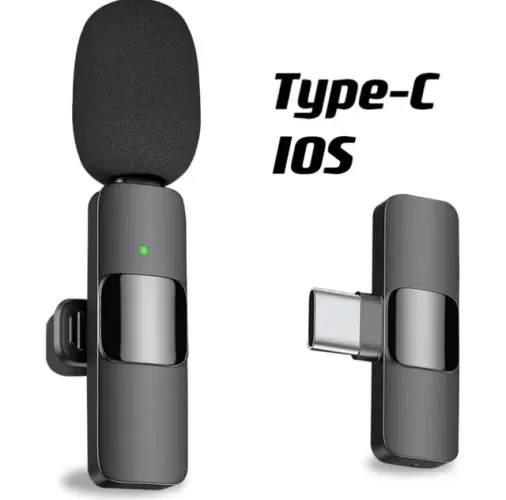 Microfone de Lapela Sem Fio K9 Vlog Tipo C e iPhone