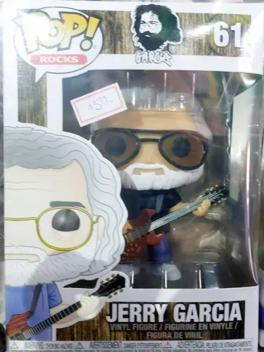 Vendo boneco colecionável Funko Pop Jerry Garcia, na caixa.