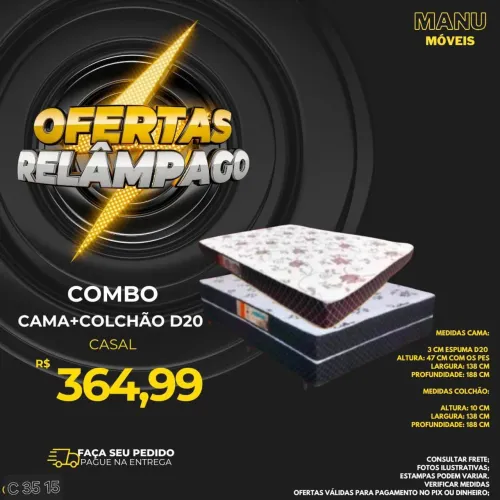 Combo Cama + Colchão D20 Casal - Oferta Relâmpago!